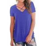 NIASHOT Women's Casual Short Sleeve Solid Criss Cross Front V-Neck T-Shirt Tops