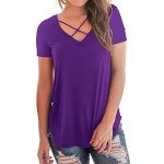 NIASHOT Women's Casual Short Sleeve Solid Criss Cross Front V-Neck T-Shirt Tops