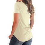 NIASHOT Women's Casual Short Sleeve Solid Criss Cross Front V-Neck T-Shirt Tops