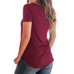 NIASHOT Women's Casual Short Sleeve Solid Criss Cross Front V-Neck T-Shirt Tops