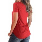 NIASHOT Women's Casual Short Sleeve Solid Criss Cross Front V-Neck T-Shirt Tops