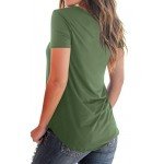 NIASHOT Women's Casual Short Sleeve Solid Criss Cross Front V-Neck T-Shirt Tops