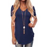 NIASHOT Women's Short Sleeve V-Neck Loose Casual Tee T-Shirt Tops