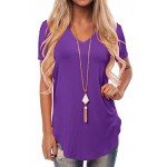 NIASHOT Women's Short Sleeve V-Neck Loose Casual Tee T-Shirt Tops