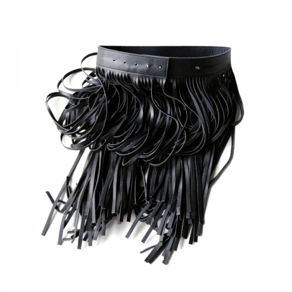 New Hippie Boho Fringe Tassel Black Faux Leather Ladies Belts sexy leisure skirt High Waist Fashion Women Long Belt Nightclub
