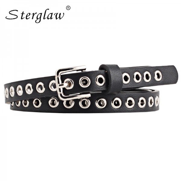 New Women's belt black hollow rivets woman waist belts leather luxury brand Slimming belt woman Feminine strap cinturon N097