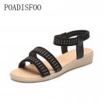 POADISFOO 2017 Fashion Sandals Women Summer  wedges Open Toe Thick Heel Soft Strip PU Women Sandals high-heeled .HYKL-2618