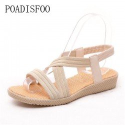 POADISFOO 2017 Fashion Sandals Women Summer  wedges Open Toe Thick Heel Soft Strip PU Women Sandals high-heeled .HYKL-2618