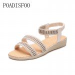 POADISFOO 2017 Fashion Sandals Women Summer  wedges Open Toe Thick Heel Soft Strip PU Women Sandals high-heeled .HYKL-2618