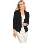 POGT Women 3/4 Sleeve Blazer Open Front Cardigan Jacket Work Office Blazer