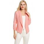 POGT Women 3/4 Sleeve Blazer Open Front Cardigan Jacket Work Office Blazer