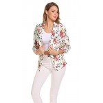 POGT Women 3/4 Sleeve Blazer Open Front Cardigan Jacket Work Office Blazer