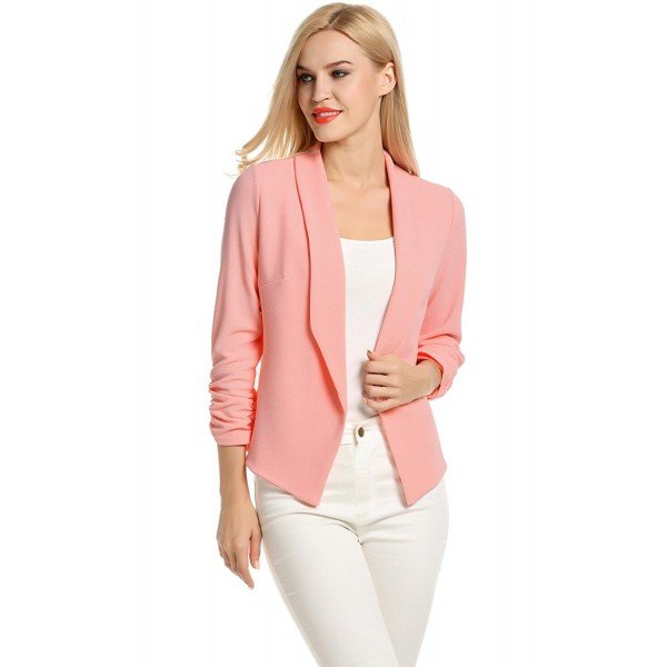 POGT Women 3/4 Sleeve Blazer Open Front Cardigan Jacket Work Office Blazer
