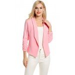 POGT Women 3/4 Sleeve Blazer Open Front Cardigan Jacket Work Office Blazer