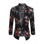POGT Women 3/4 Sleeve Blazer Open Front Cardigan Jacket Work Office Blazer