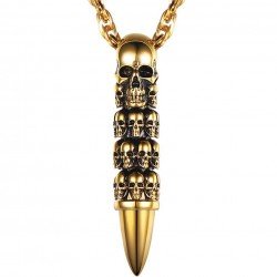 PROSTEEL Skull Bullet Charm Necklace & Pendant,Men/Women,Punk Style,Steampunk,Gothic,Skeleton,Halloween Supply,Stainless Steel