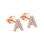 Paialco Rose Gold Plated Sterling Silver CZ Initial Letter Stud Earrings Alphabet A-Z