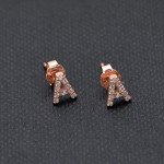 Paialco Rose Gold Plated Sterling Silver CZ Initial Letter Stud Earrings Alphabet A-Z