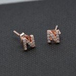 Paialco Rose Gold Plated Sterling Silver CZ Initial Letter Stud Earrings Alphabet A-Z