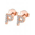 Paialco Rose Gold Plated Sterling Silver CZ Initial Letter Stud Earrings Alphabet A-Z