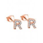 Paialco Rose Gold Plated Sterling Silver CZ Initial Letter Stud Earrings Alphabet A-Z