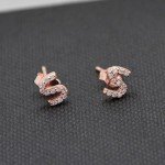 Paialco Rose Gold Plated Sterling Silver CZ Initial Letter Stud Earrings Alphabet A-Z