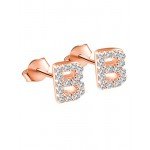 Paialco Rose Gold Plated Sterling Silver CZ Initial Letter Stud Earrings Alphabet A-Z
