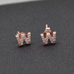 Paialco Rose Gold Plated Sterling Silver CZ Initial Letter Stud Earrings Alphabet A-Z