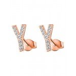 Paialco Rose Gold Plated Sterling Silver CZ Initial Letter Stud Earrings Alphabet A-Z