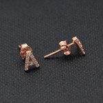 Paialco Rose Gold Plated Sterling Silver CZ Initial Letter Stud Earrings Alphabet A-Z
