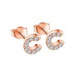 Paialco Rose Gold Plated Sterling Silver CZ Initial Letter Stud Earrings Alphabet A-Z