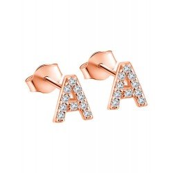 Paialco Rose Gold Plated Sterling Silver CZ Initial Letter Stud Earrings Alphabet A-Z