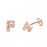 Paialco Rose Gold Plated Sterling Silver CZ Initial Letter Stud Earrings Alphabet A-Z