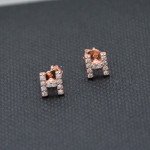 Paialco Rose Gold Plated Sterling Silver CZ Initial Letter Stud Earrings Alphabet A-Z