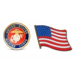 Patriotic U.S. Marines & American Flag Lapel Hat Pin & Tie Tack Set with Clutch Back by Novel Merk