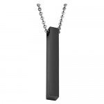 PiercingJ Personalized Custom Message Engrave Name Initial Vertical Cuboid Bar Necklace Stainless Steel Pendant Chain Golden Silver Rose Gold Tone + Gift Box