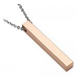 PiercingJ Personalized Custom Message Engrave Name Initial Vertical Cuboid Bar Necklace Stainless Steel Pendant Chain Golden Silver Rose Gold Tone + Gift Box
