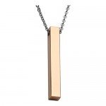 PiercingJ Personalized Custom Message Engrave Name Initial Vertical Cuboid Bar Necklace Stainless Steel Pendant Chain Golden Silver Rose Gold Tone + Gift Box