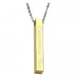 PiercingJ Personalized Custom Message Engrave Name Initial Vertical Cuboid Bar Necklace Stainless Steel Pendant Chain Golden Silver Rose Gold Tone + Gift Box