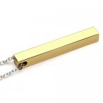 PiercingJ Personalized Custom Message Engrave Name Initial Vertical Cuboid Bar Necklace Stainless Steel Pendant Chain Golden Silver Rose Gold Tone + Gift Box