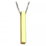 PiercingJ Personalized Custom Message Engrave Name Initial Vertical Cuboid Bar Necklace Stainless Steel Pendant Chain Golden Silver Rose Gold Tone + Gift Box