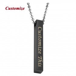 PiercingJ Personalized Custom Message Engrave Name Initial Vertical Cuboid Bar Necklace Stainless Steel Pendant Chain Golden Silver Rose Gold Tone + Gift Box