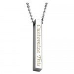 PiercingJ Personalized Custom Message Engrave Name Initial Vertical Cuboid Bar Necklace Stainless Steel Pendant Chain Golden Silver Rose Gold Tone + Gift Box
