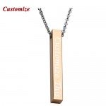 PiercingJ Personalized Custom Message Engrave Name Initial Vertical Cuboid Bar Necklace Stainless Steel Pendant Chain Golden Silver Rose Gold Tone + Gift Box