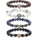 Pusheng Lava Rock Stone Bead Bracelets Set Beeded Lion Leopard Elastic Bracelet,8MM