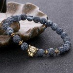 Pusheng Lava Rock Stone Bead Bracelets Set Beeded Lion Leopard Elastic Bracelet,8MM