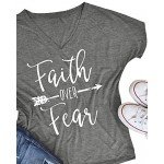 Pxmoda Women's Casual Letters Printed T-Shirt Short Sleeves Faith Over Fear Arrow Tee Tops