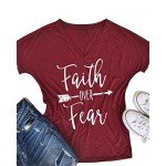 Pxmoda Women's Casual Letters Printed T-Shirt Short Sleeves Faith Over Fear Arrow Tee Tops Pxmoda Women's Casual Letters Printed T-Shirt Short Sleeves Faith Over Fear Arrow Tee Tops
