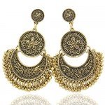 Q&Q Fashion Ethnic Bali Jhumka Jhumki Gold Brocade Lotus Mexico Gypsy Dangle Earrings