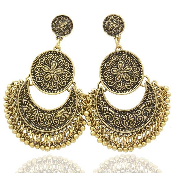 Q&Q Fashion Ethnic Bali Jhumka Jhumki Gold Brocade Lotus Mexico Gypsy Dangle Earrings